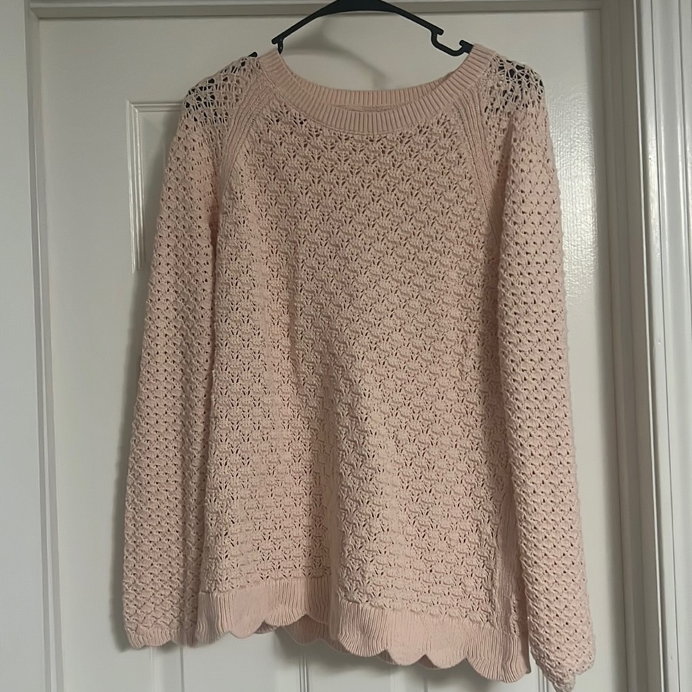 Loft peach crocheted sweater, size L, excellent condition